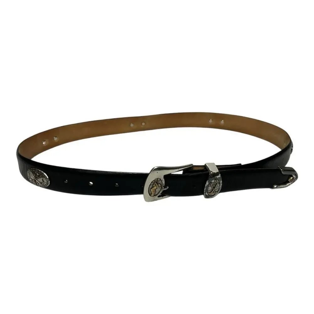 Mens Black Leather Golf Belt Golf Swing Buckle Club Medallions Size 34